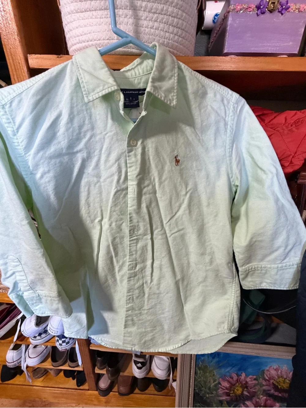 Ralph Lauren Light Mint Green Boys' Button-Down Shirt with Pony Logo
